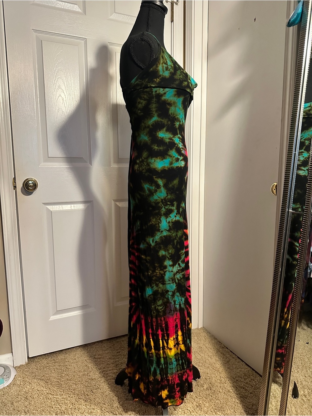 Tie-Dye Cowl Neck Maxi Dress in Black with Multicolor Accents - Picture 2 of 4